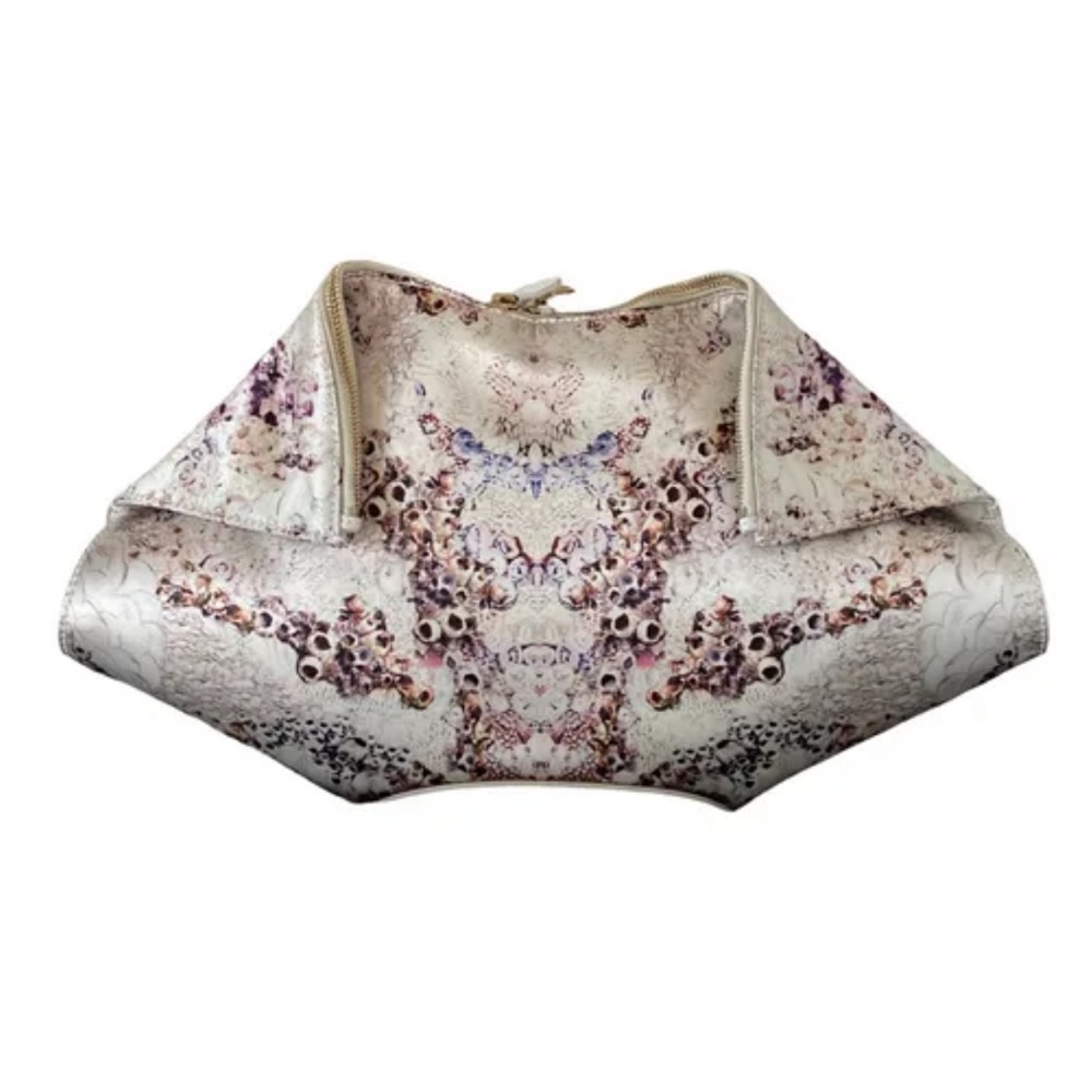Alexander McQueen silk print De manta clutch purple blush
